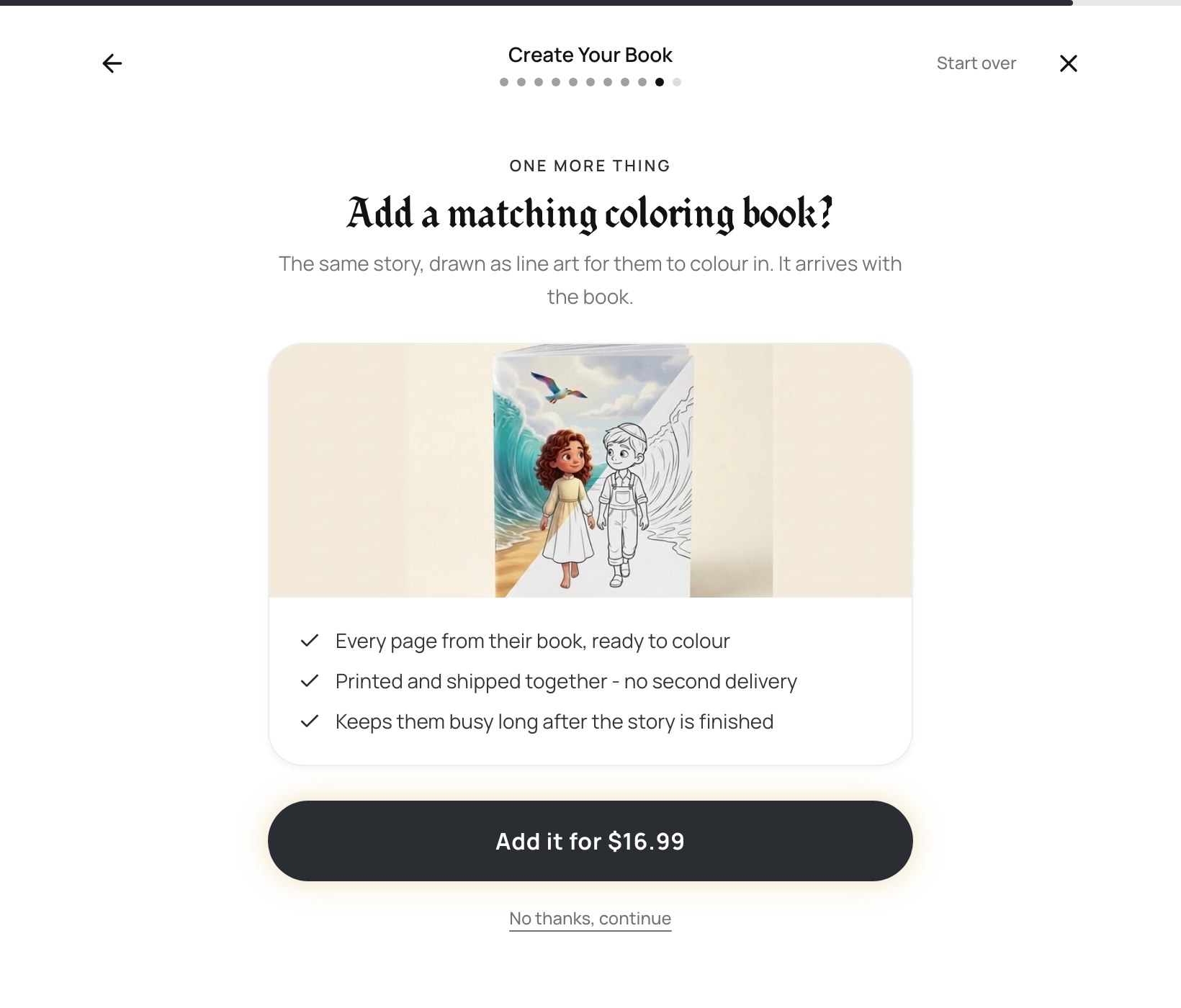 The coloring book offer, shown once after the format is chosen