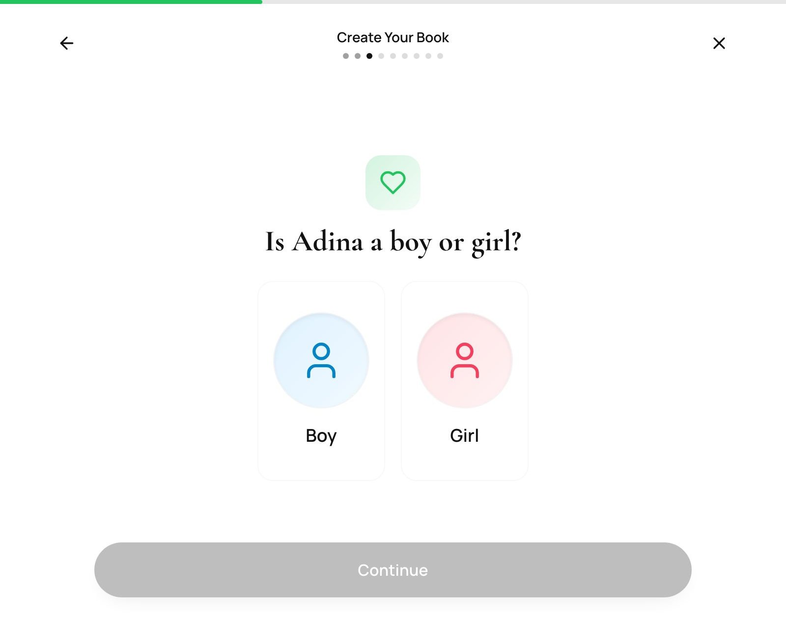 Wizard step 2 — choosing boy or girl