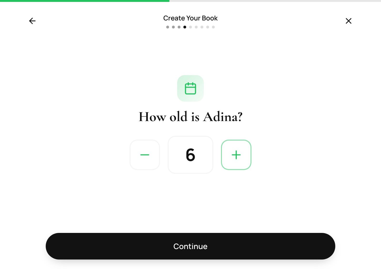 Wizard step 3 — setting the child's age