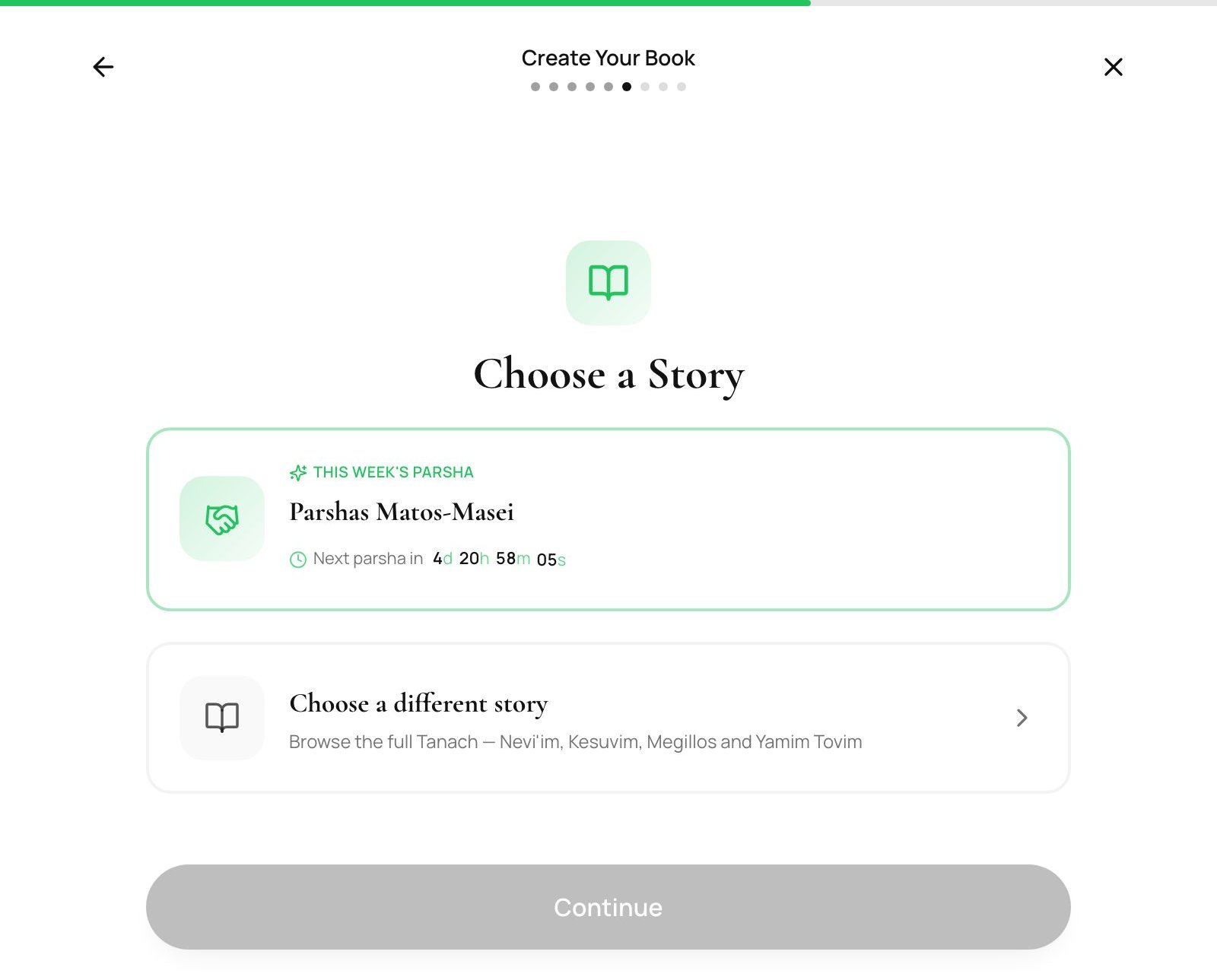 The Torah Tale story picker with this week's parsha auto-selected